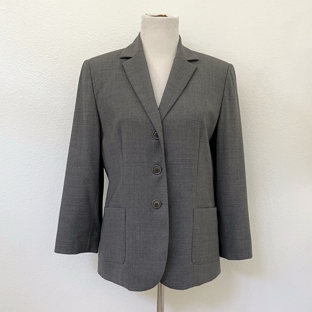 Vintage 90s Bi-Stretch Wool Blazer| Gray Heather | Talbots, 10P